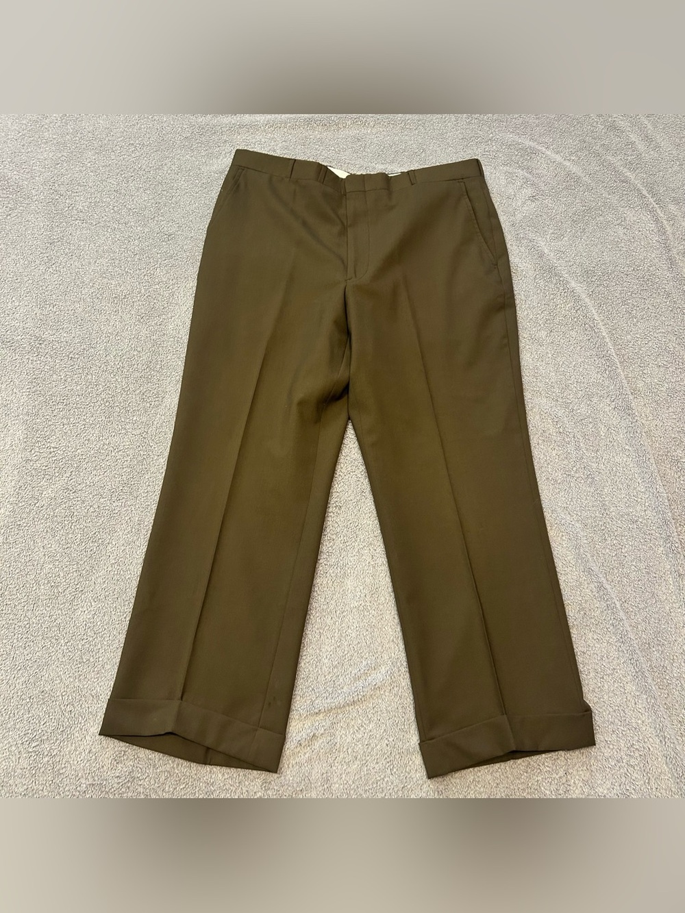 Vintage Corbin Olive Green Wool Flat Front Cuffed Dress Pants 36x27 Union Made